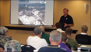 Mr Brurud gives a briefing on stress and fatigue during a training introduction for Nabors Drilling.